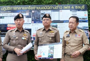 นายกรัฐมนตรีสั่งลุยกวาดล้างต่างด้าวผิดกฎหมาย เดินหน้าปราบนอมินีอย่างต่อเนื่อง ผบ.ตร. มอบหมาย พล.ต.อ.สำราญฯ เปิดปฏิบัติการทลายเครือข่ายนอมินีต่างด้าว เฟส ๔ ในพื้นที่ จว.ชลบุรี ภายใต้นโยบายเร่งด่วนของนายอนุทิน ชาญวีรกูล :